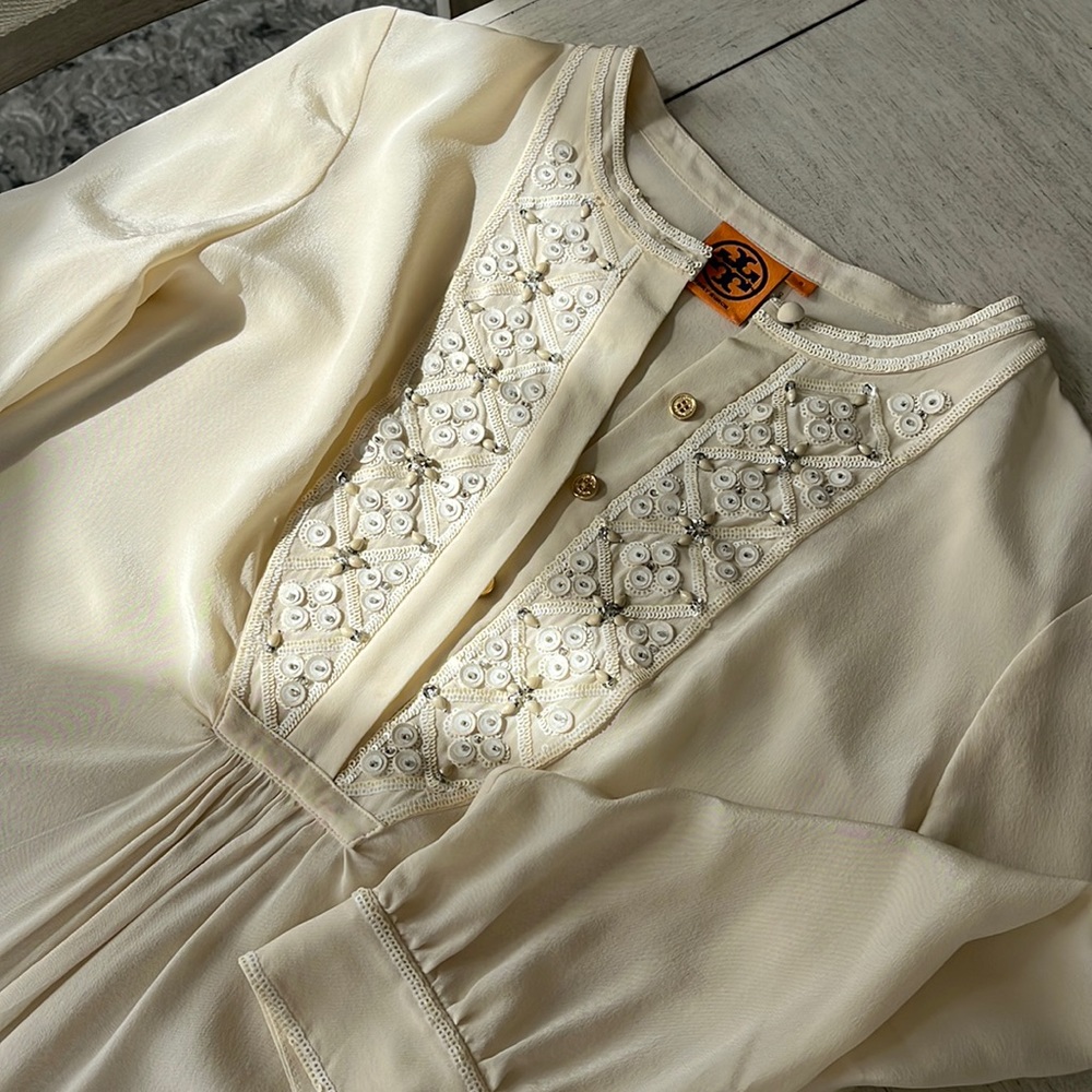 Tory Burch silk cream blouse 3/4 sleeve